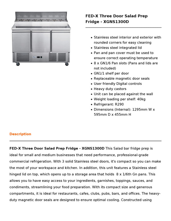 FED-X XGNS1300D - Salad Prep Fridge