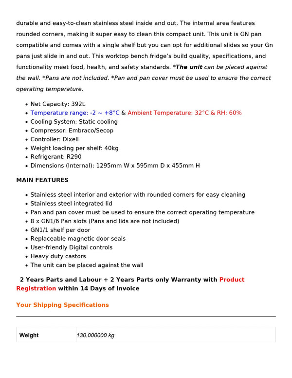 FED-X XGNS1300D - Salad Prep Fridge