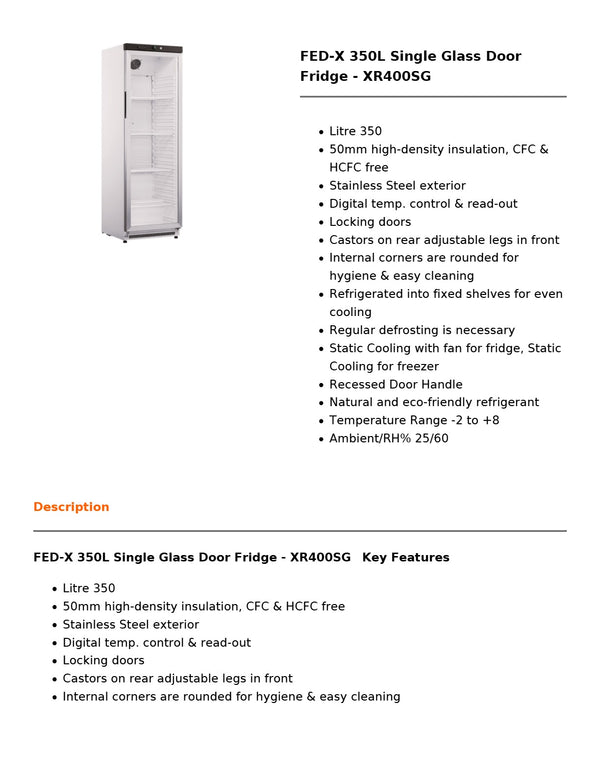 FED-X XR400SG - Upright Fridge