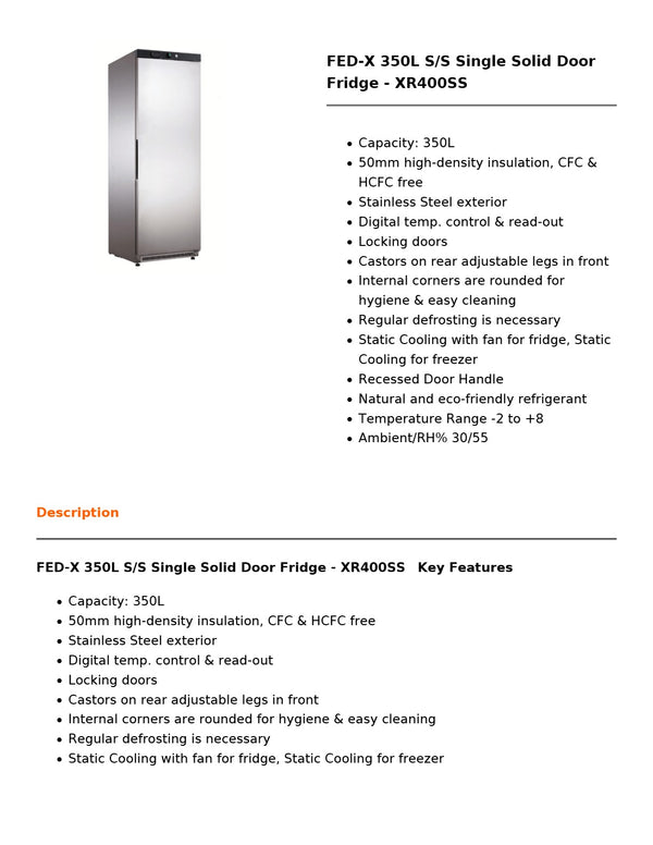 FED-X XR400SS - Upright Fridge