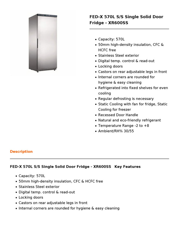 FED-X XR600SS - Upright Fridge