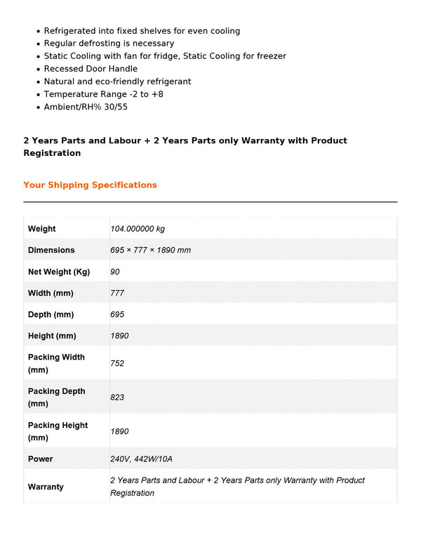 FED-X XR600SS - Upright Fridge