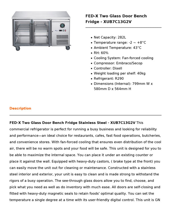 FED-X XUB7C13G2V - Underbench Fridge