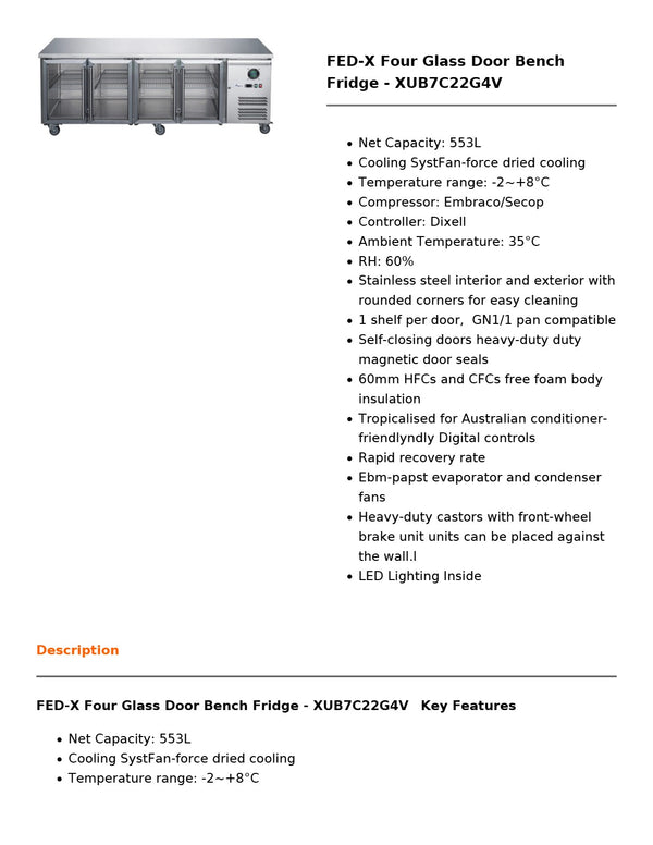 FED-X XUB7C22G4V - Underbench Fridge