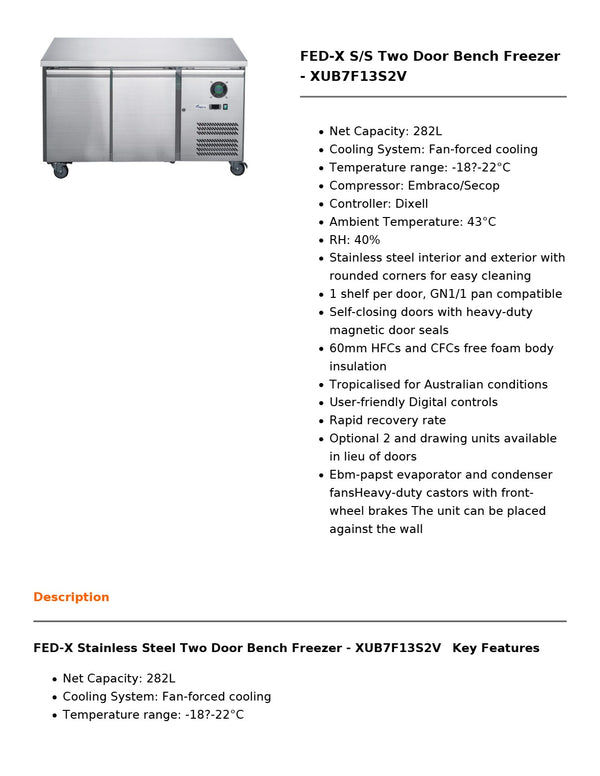 FED-X XUB7F13S2V - Underbench Freezer