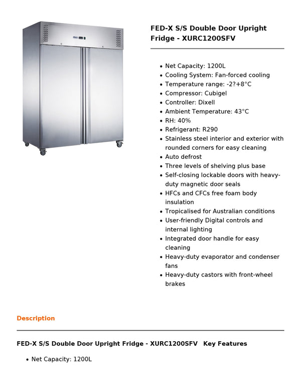 FED-X XURC1200SFV - Upright Fridge