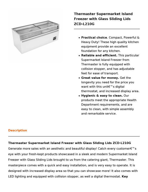 Thermaster ZCD-L210G - Island Freezer