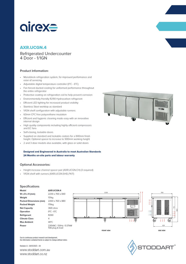 Airex AXR.UCGN.4 - Underbench Fridge