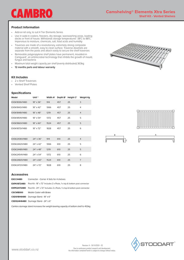 Cambro Camshelving Element Series EXSK2472V1480 - Vented Shelf Kit