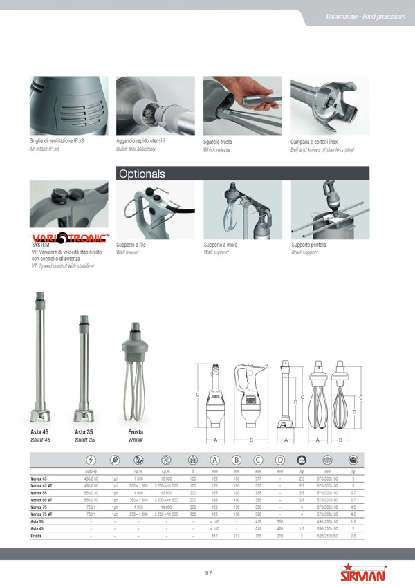 Sirman S66430502K1.3 Vortex 43VT Kit - Stick Blender