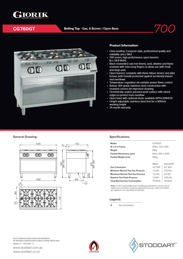 Giorik 700 Series CG760GT - Cook Top With Open Base