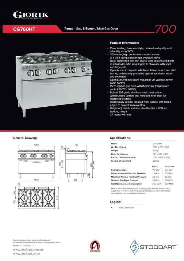 Giorik 700 Series Maxi CG760HT - Range Oven
