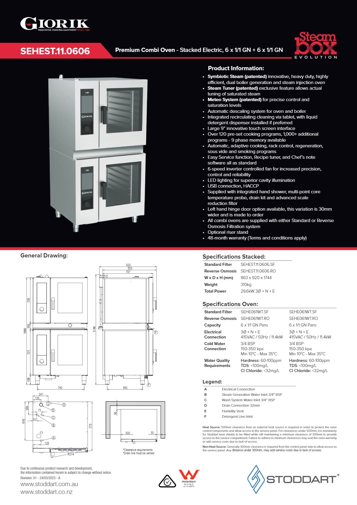 Giorik Steambox Evolution SEHEST.11.0606.SF - Stacked Combi Oven Kit