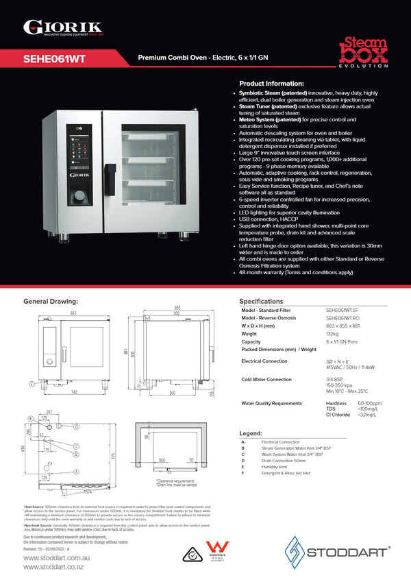 Giorik Steambox Evolution SEHE061WT.SF.H - Combi Oven With Hood