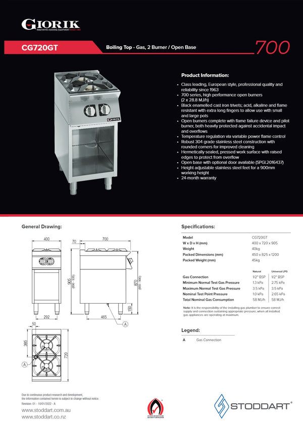 Giorik 700 Series CG720GT - Cook Top With Open Base