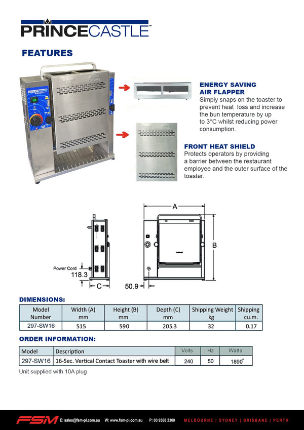 Prince Castle 297-SW16 - Vertical Contact Bun Toaster
