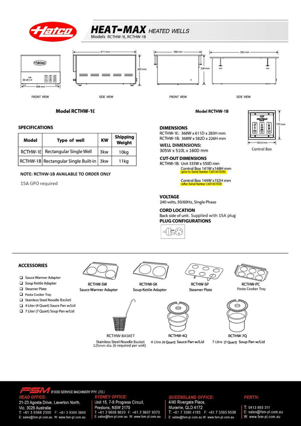 Hatco Heat-Max RCTHW-1E - Pasta Cooker