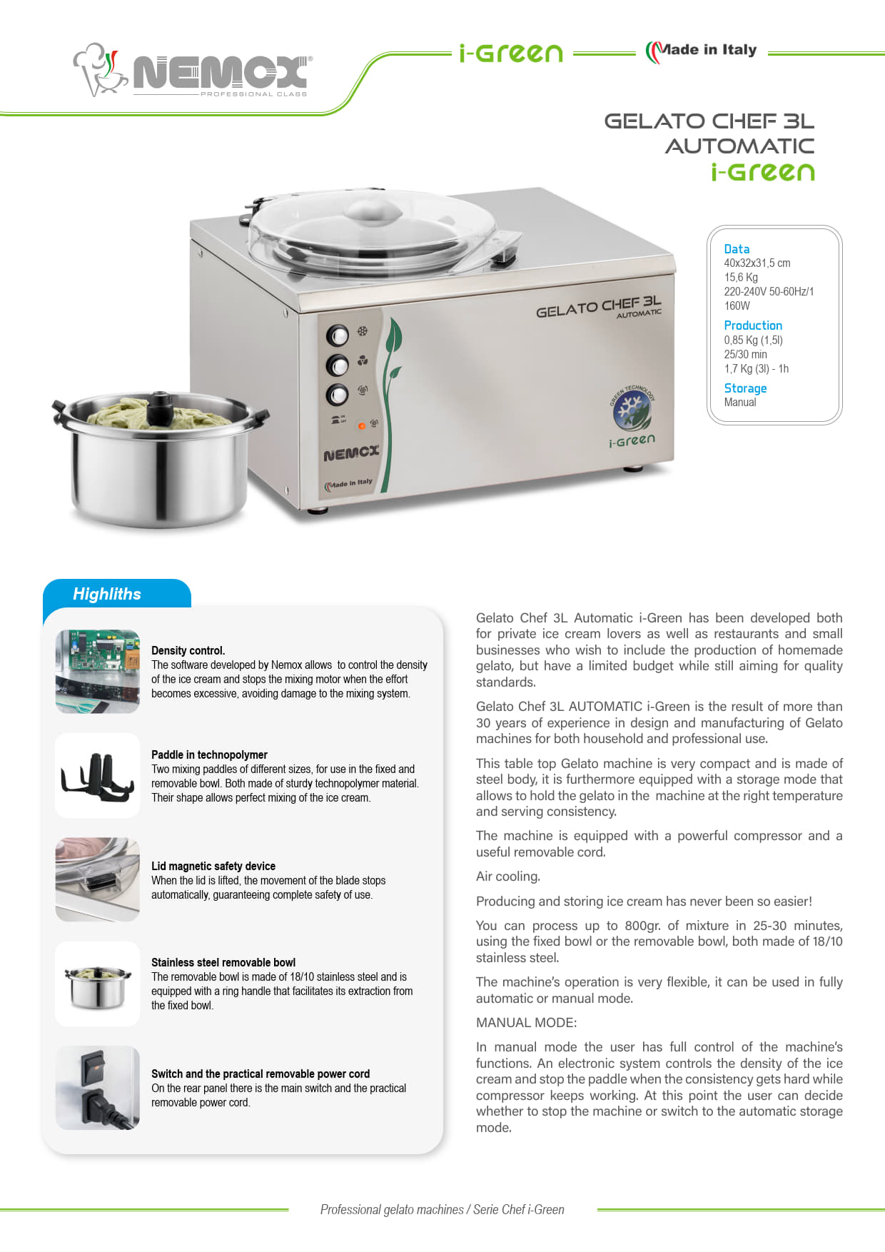 Sammic 3L Auto I-Green - Ice Cream Machine