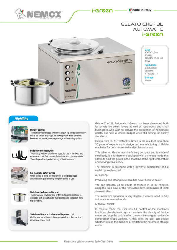 Sammic 3L Auto I-Green - Ice Cream Machine