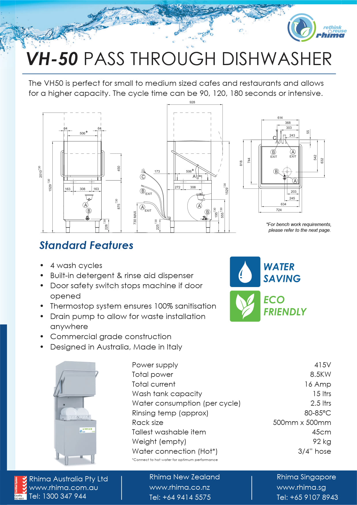 Rhima VH-50 - Pass Through Glasswasher
