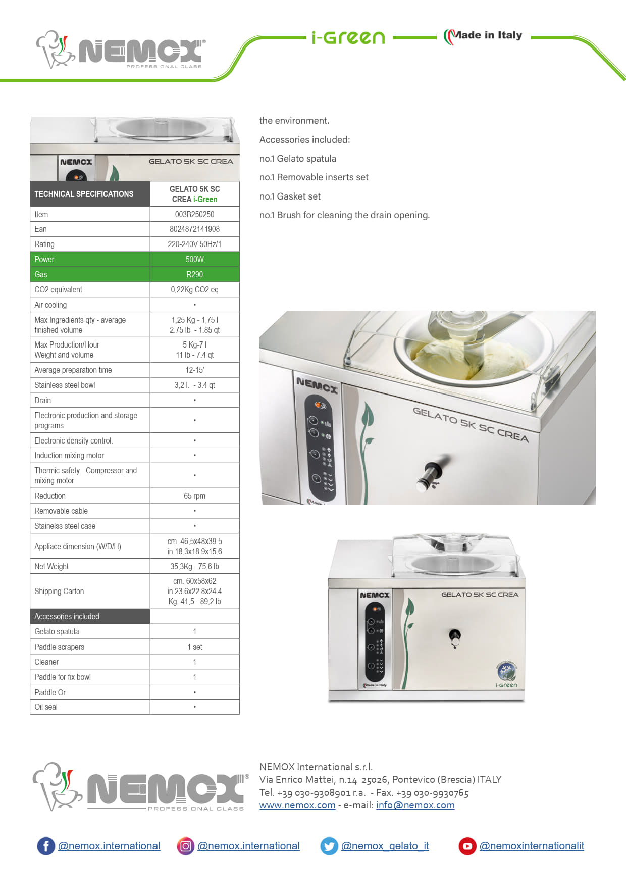 Sammic 5K Crea I-Green - Ice Cream Machine