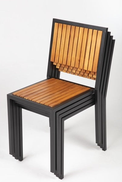 Bolero Steel & Acacia Side Chairs (x4 Chairs)