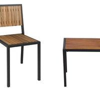 Bolero Steel & Acacia Side Chairs (x4 Chairs)