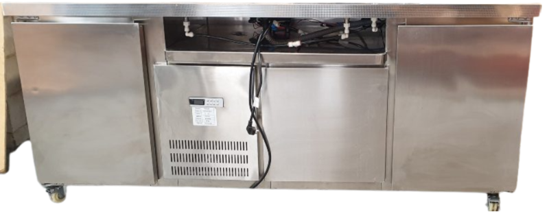 Coffee Tech Stainless Steel Coffee Bench with built in fridge & milk jug rinser