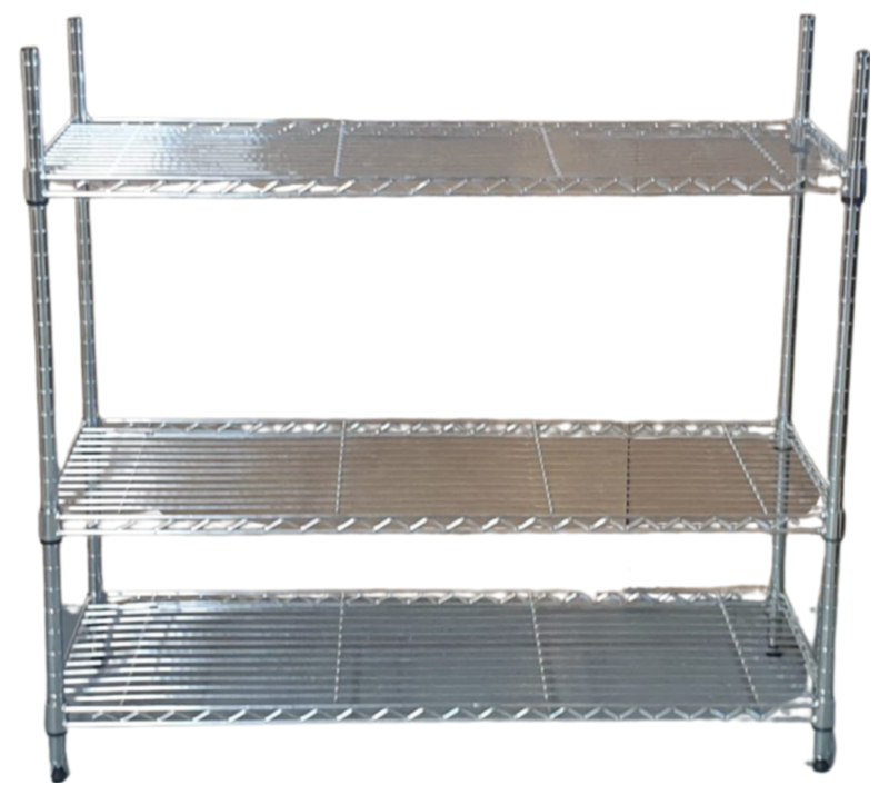 3 Tier Chrome Wire Shelving on Castors