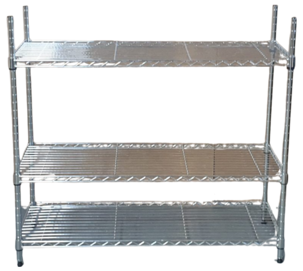 3 Tier Chrome Wire Shelving on Castors