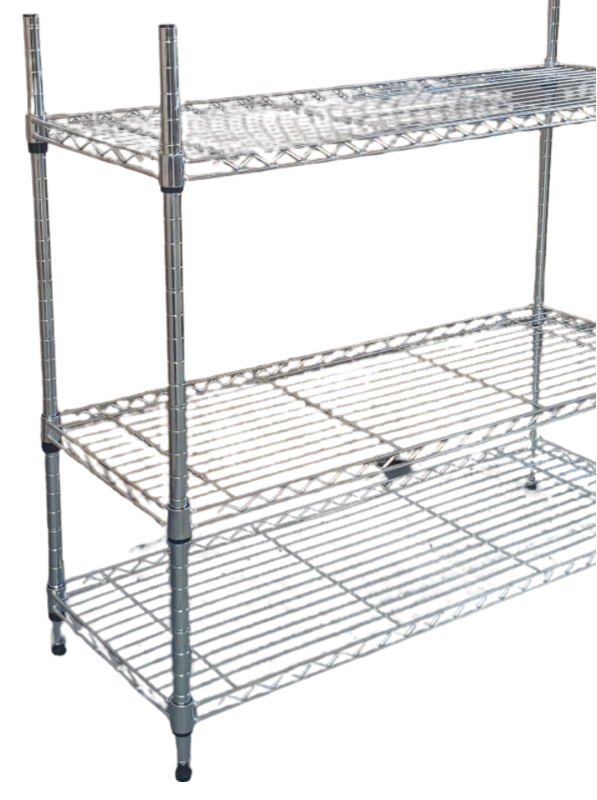 3 Tier Chrome Wire Shelving on Castors