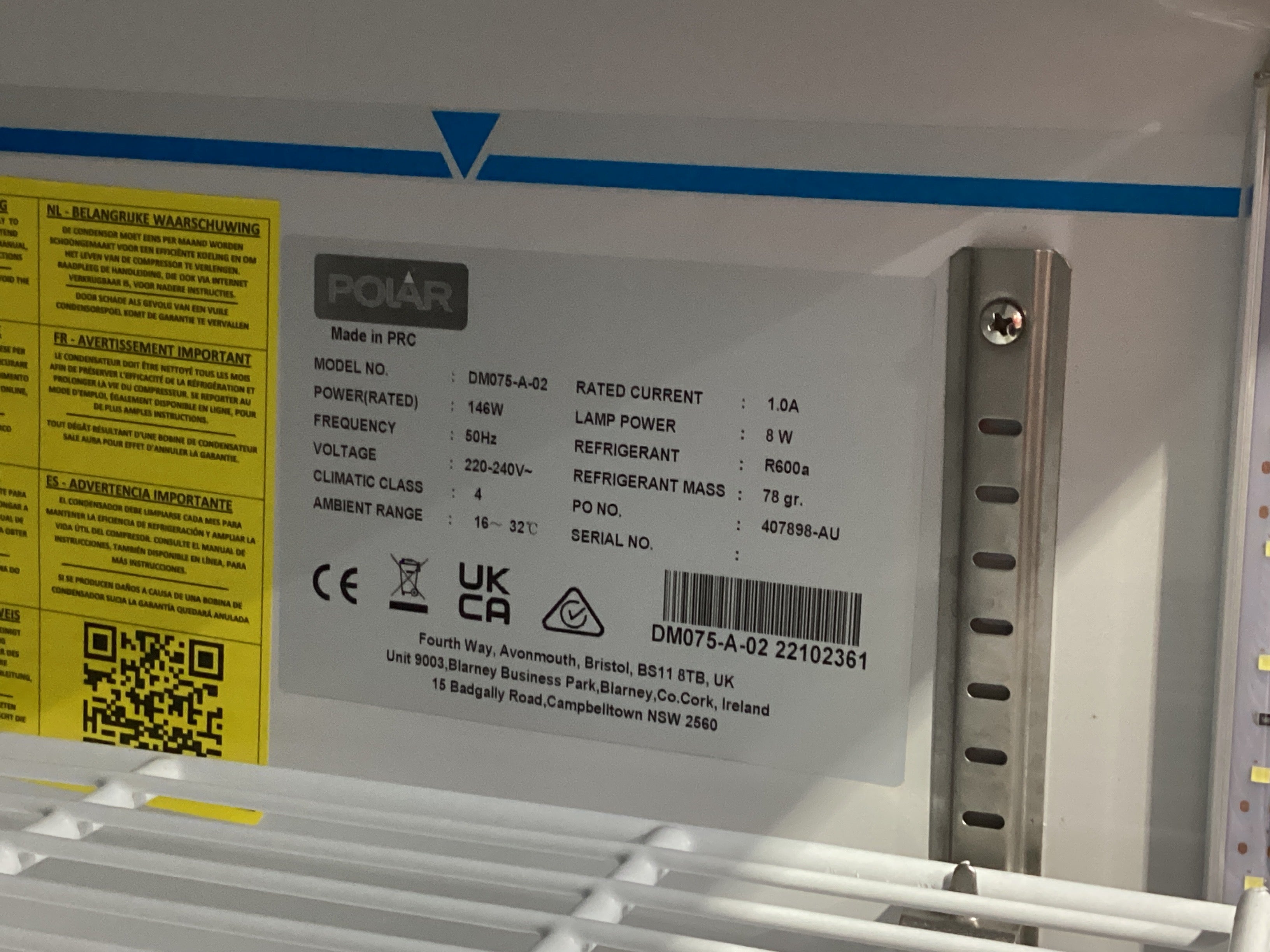 Polar DM075-A Upright Fridge