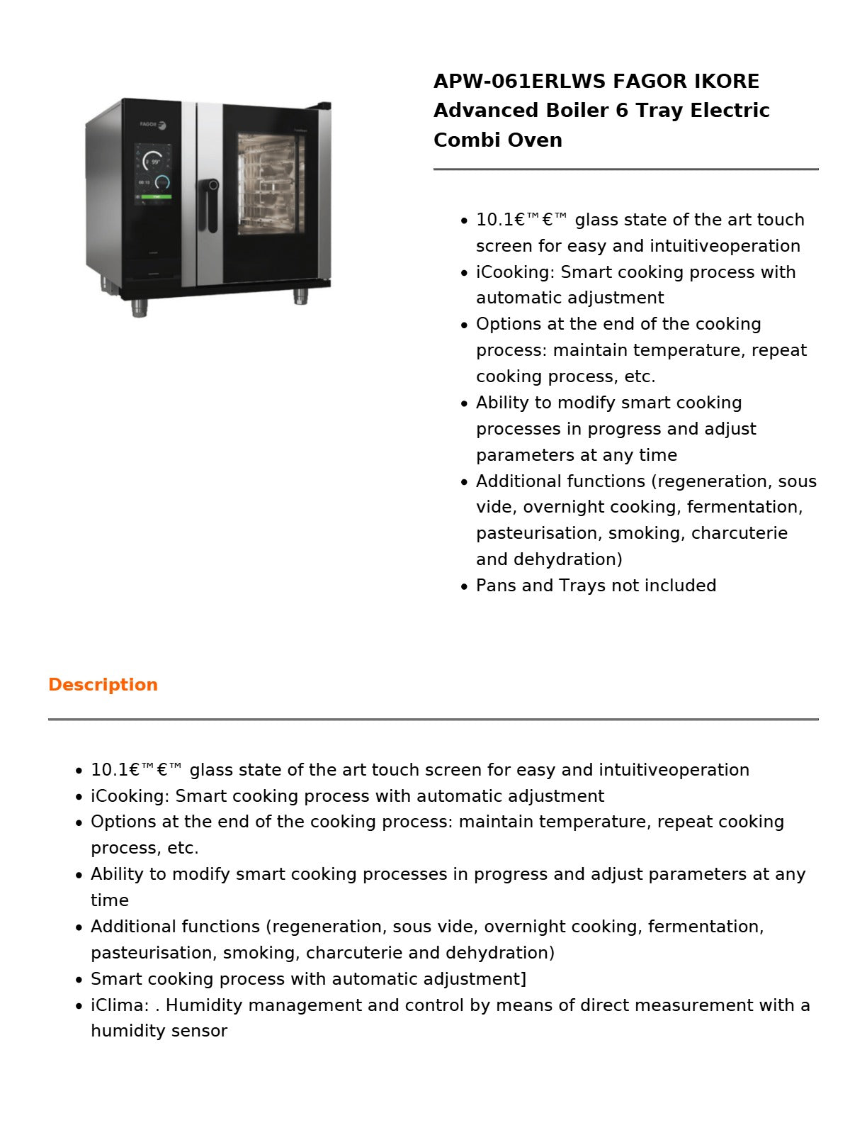 Fagor APW-061ERLWS - 6 Tray Combi Oven