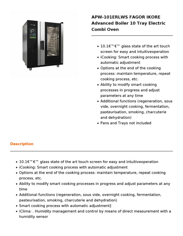 Fagor APW-101ERLWS - 10 Tray Combi Oven