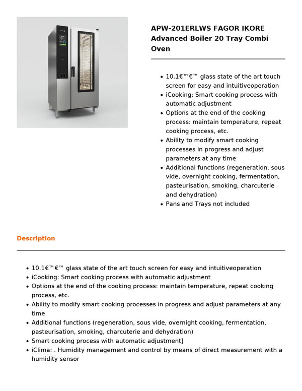 Fagor APW-201ERLWS - 20 Tray Combi Oven