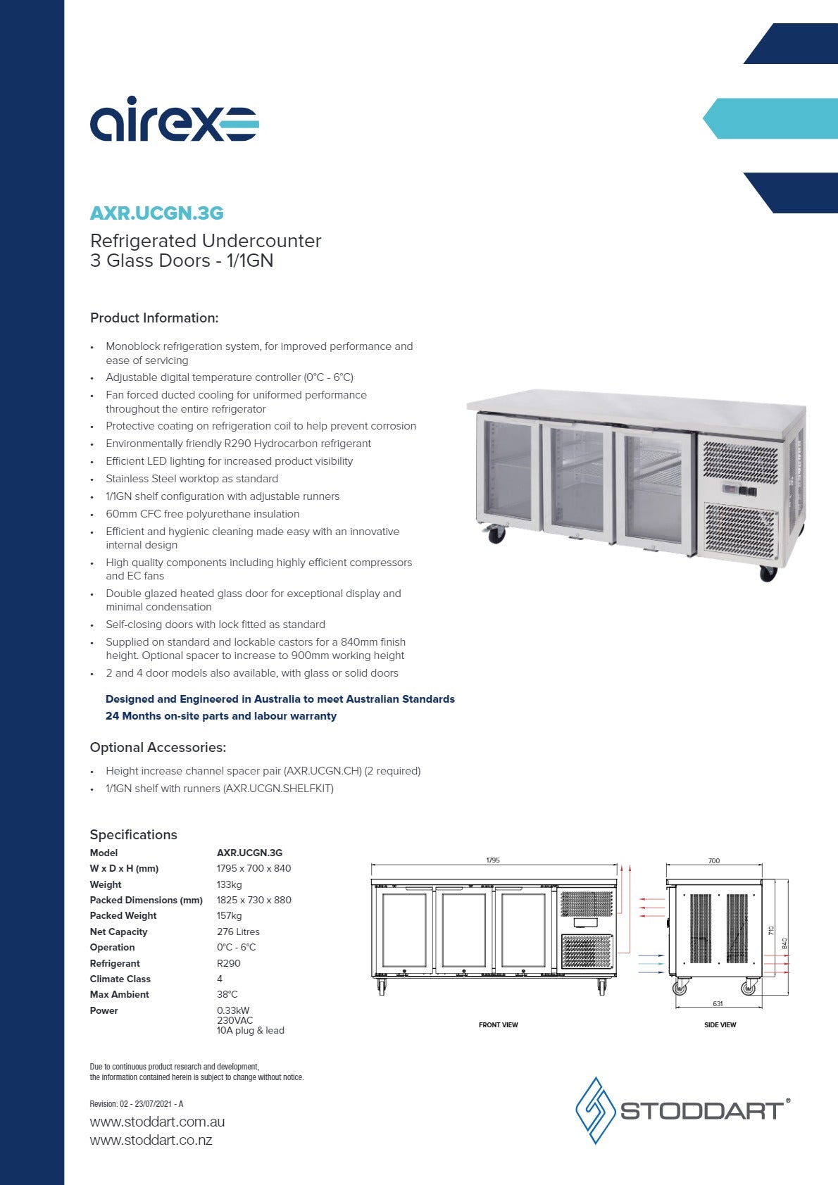 Airex AXR.UCGN.3G.900H - Underbench Fridge