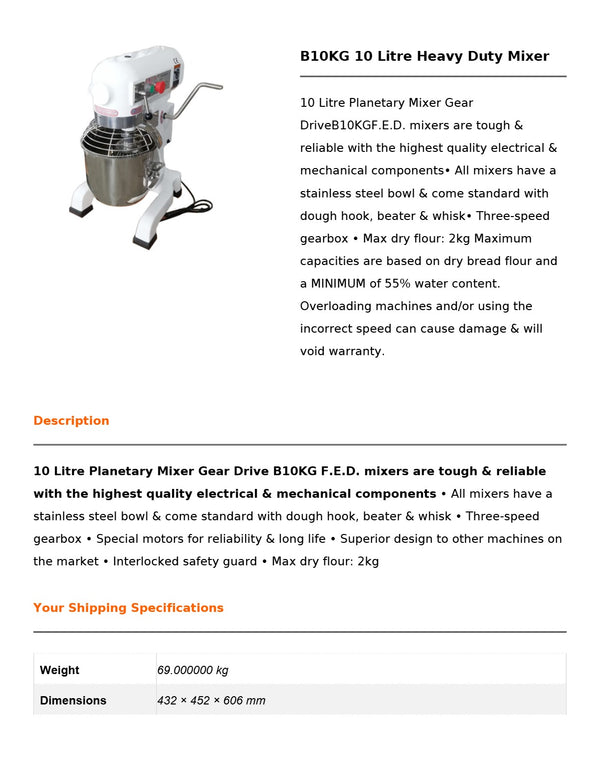 FED B10KG - Planetary Mixer