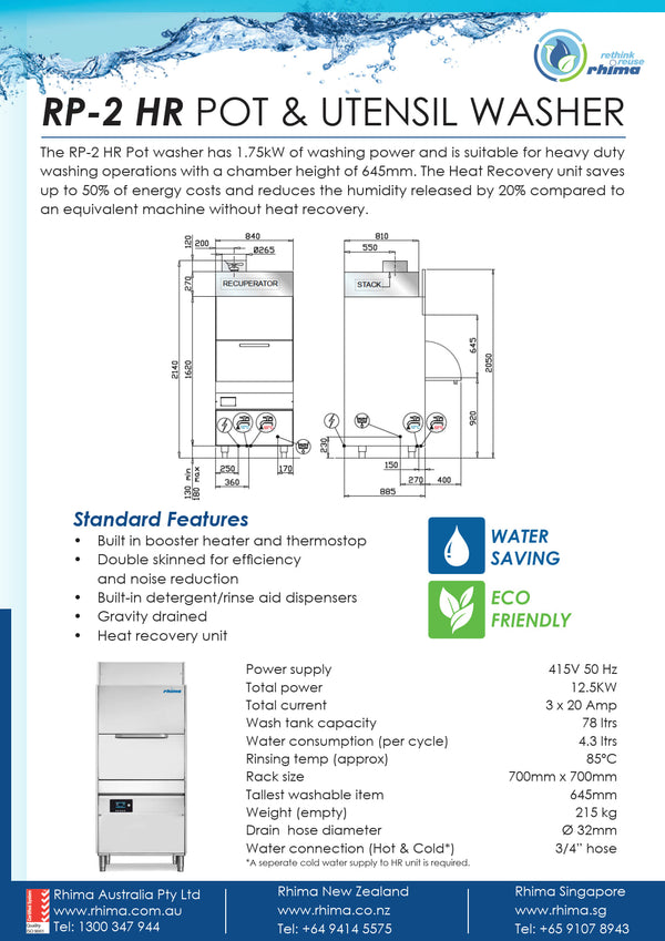 Rhima RP2 HR - Pot & Utensil Washer