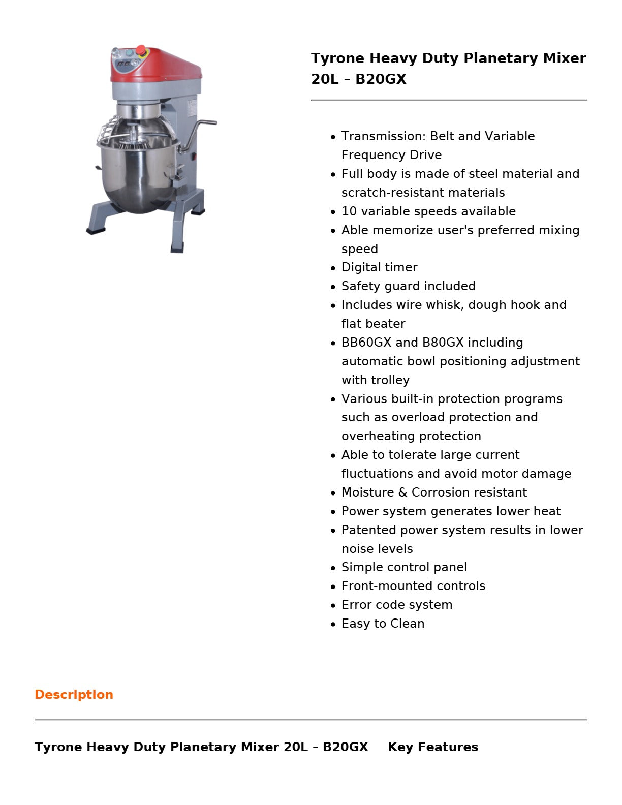 Tyrone B20GX - Planetary Mixer