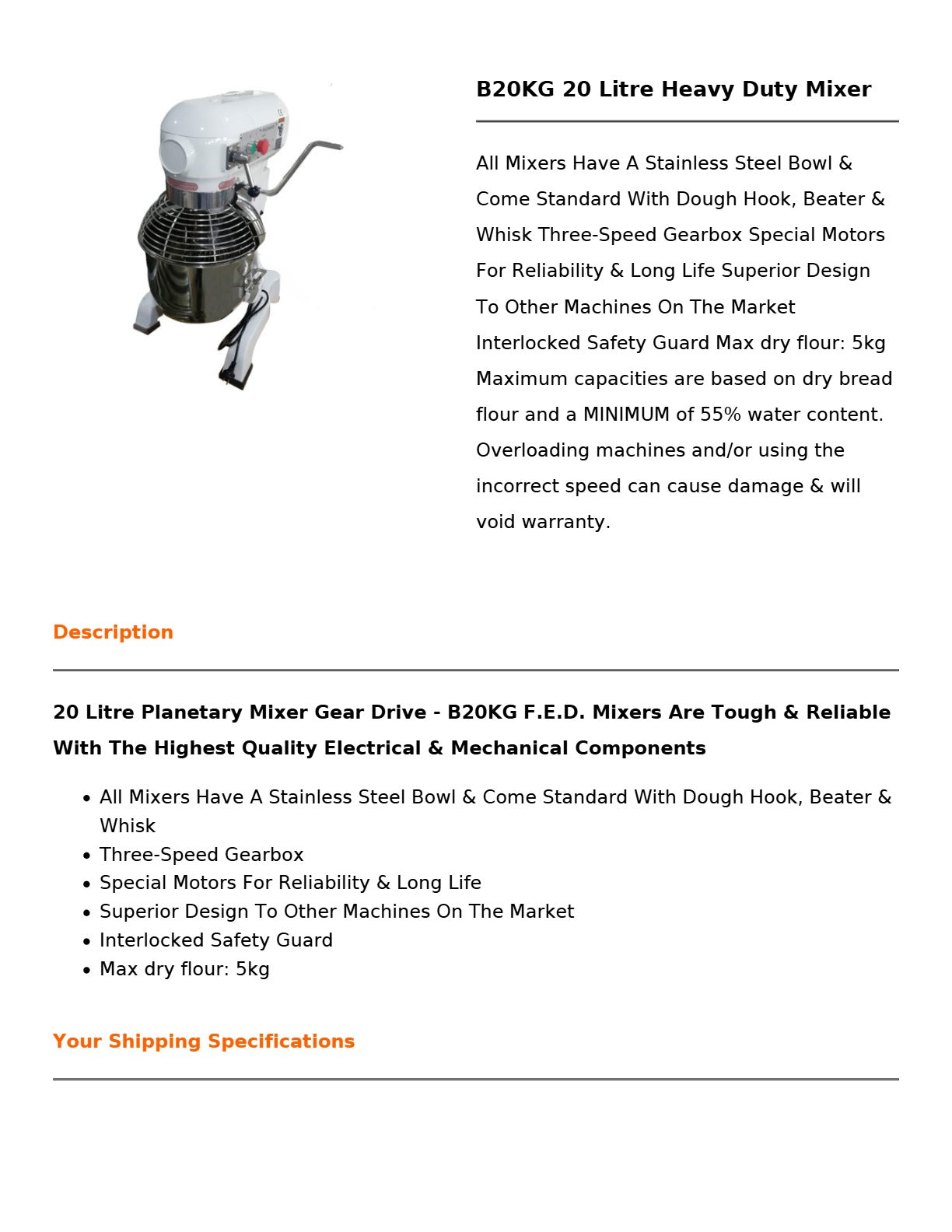 FED B20KG - Planetary Mixer