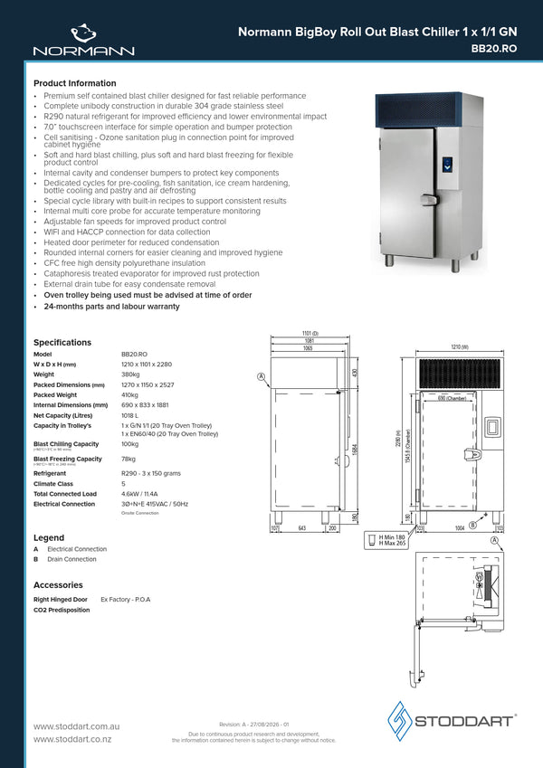 Normann BB20.RO - Free Standing Roll Out Blast Chiller