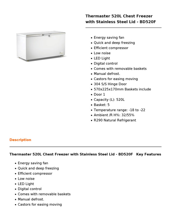 Thermaster BD520F - Chest Freezer