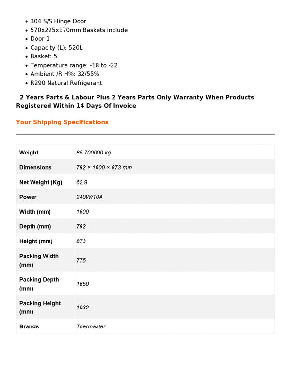 Thermaster BD520F - Chest Freezer