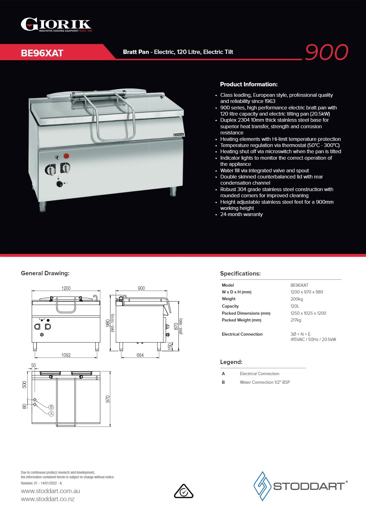 Giorik BE96XAT - Automatic Tilt Bratt Pan