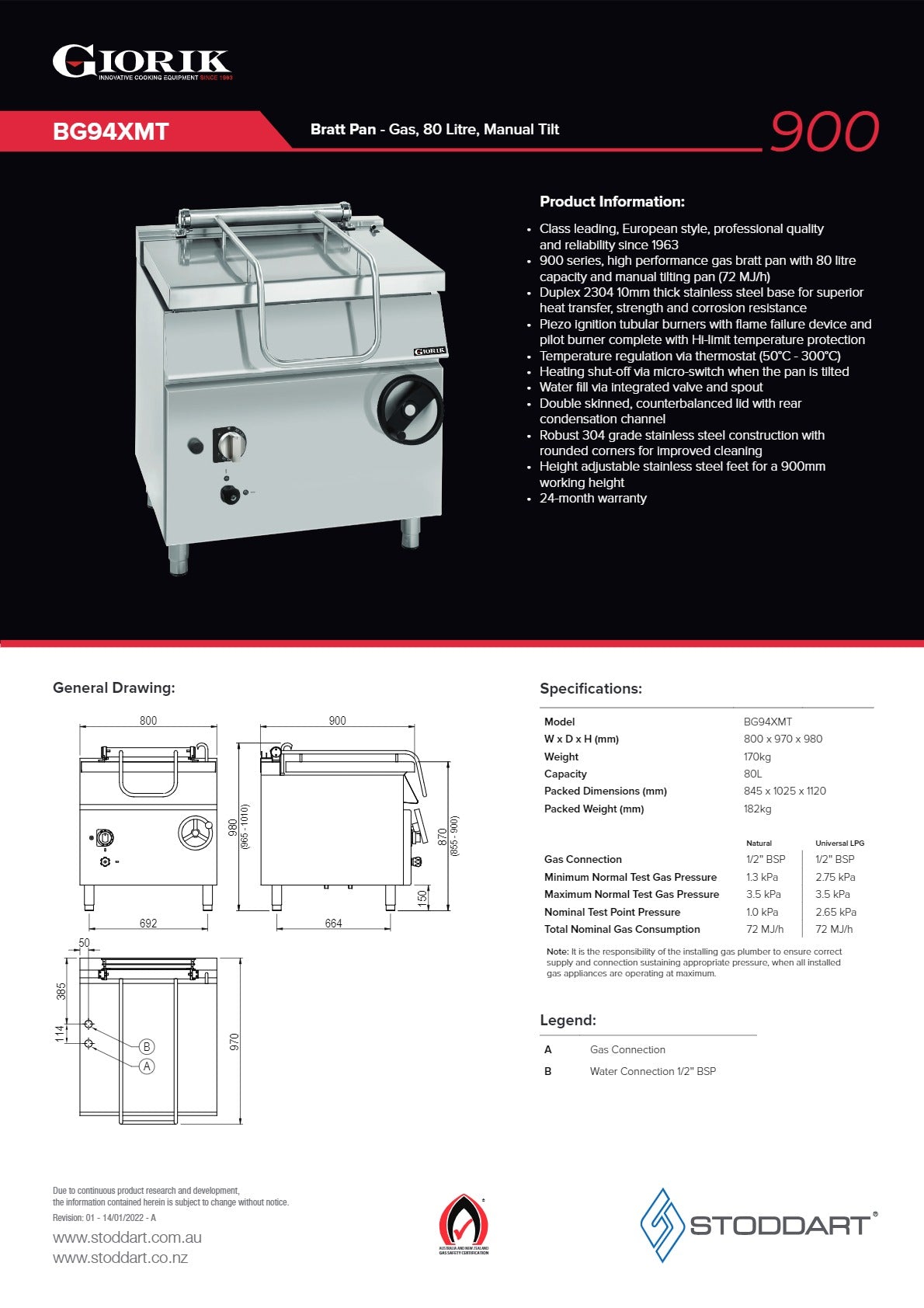 Giorik BG94XMT - Manual Tilt Bratt Pan