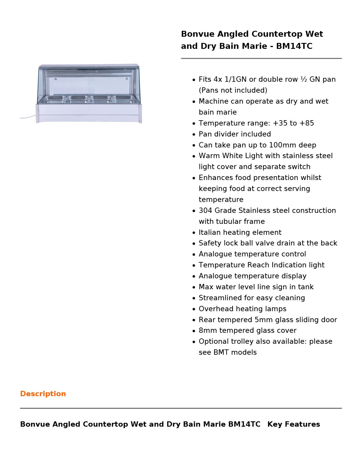 Bonvue BM14TC - Countertop Wet & Dry Bain Marie