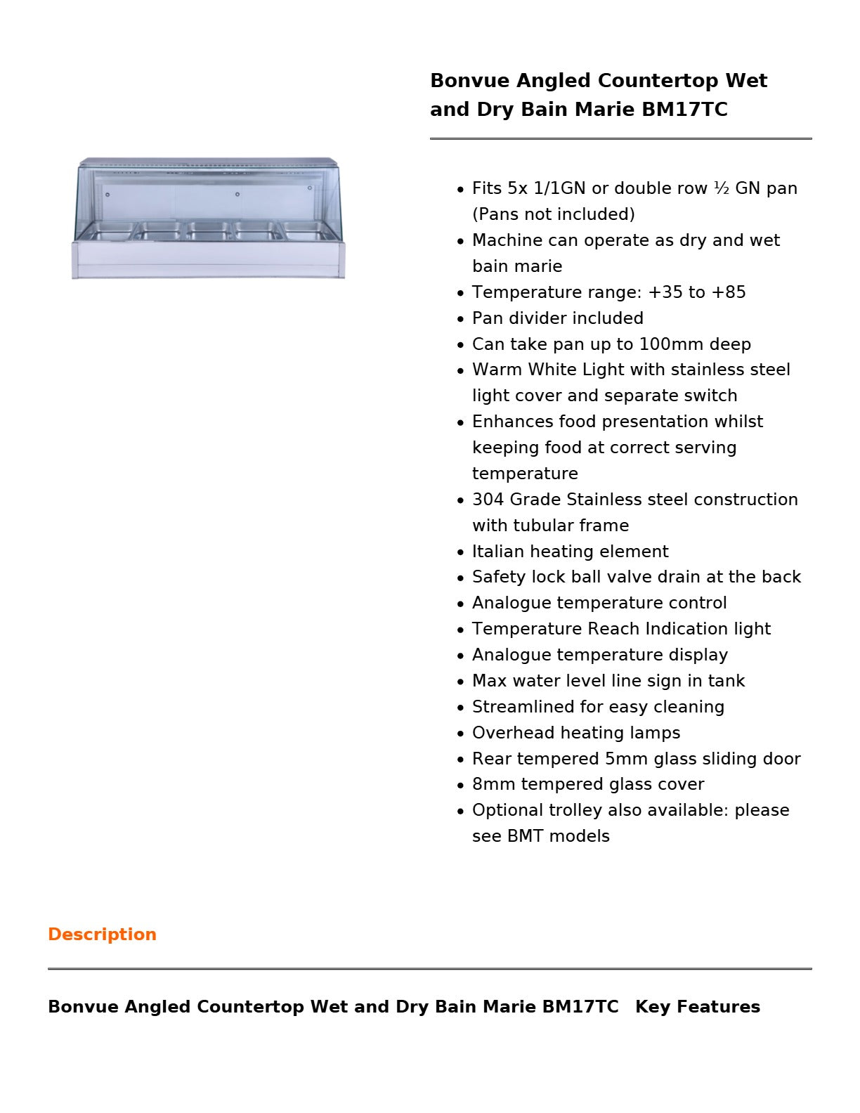 Bonvue BM17TC - Countertop Wet & Dry Bain Marie