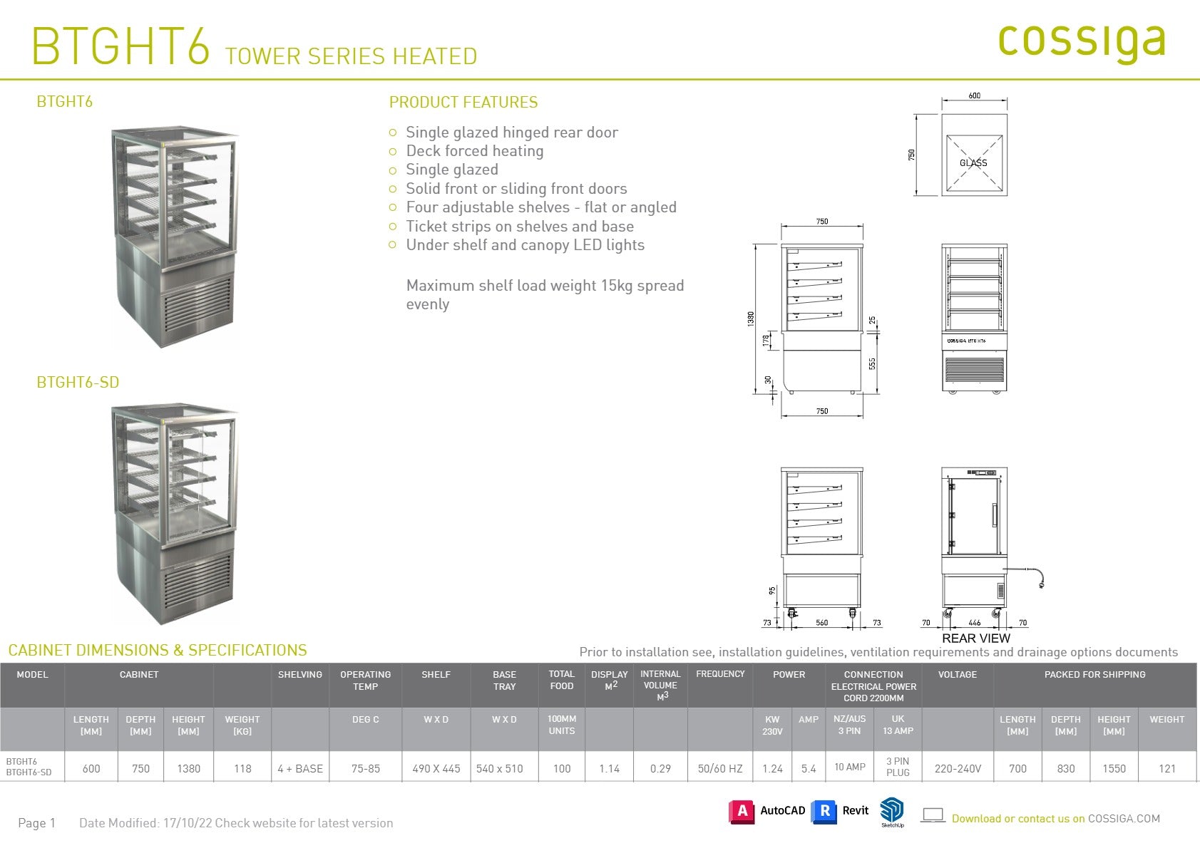 Cossiga BTGHT6-SD - Hot Food Display