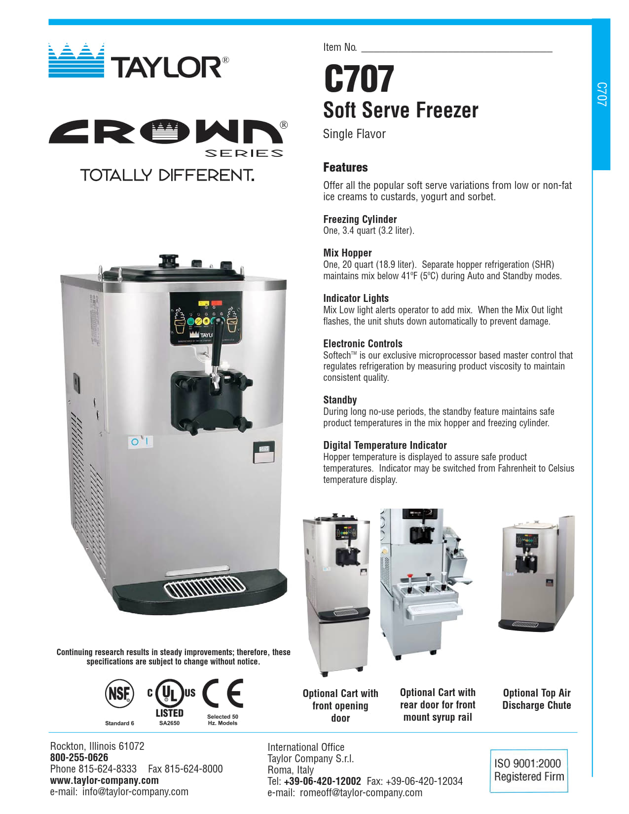 Taylor C707 - Single Flavour Soft Serve Freezer