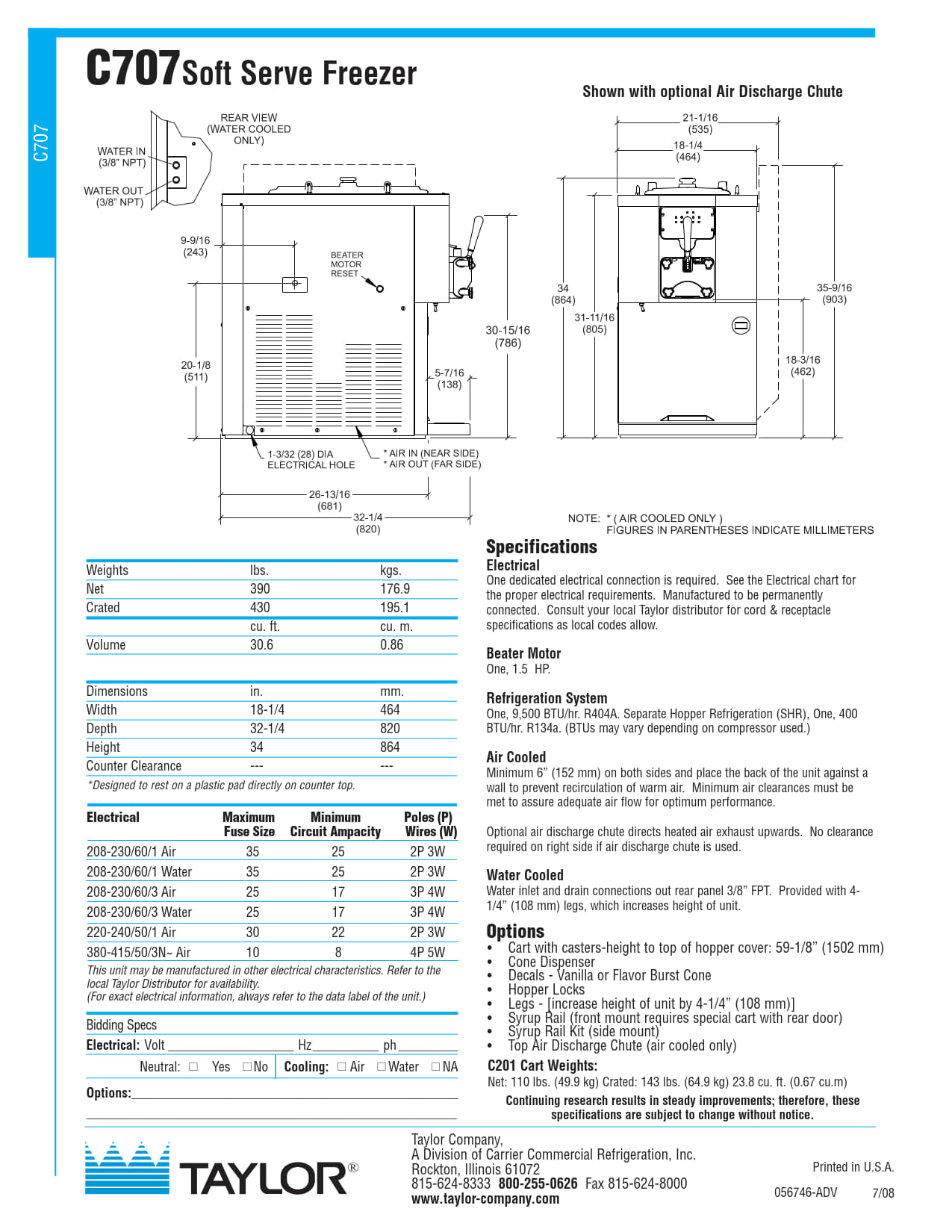 Taylor C707 - Single Flavour Soft Serve Freezer